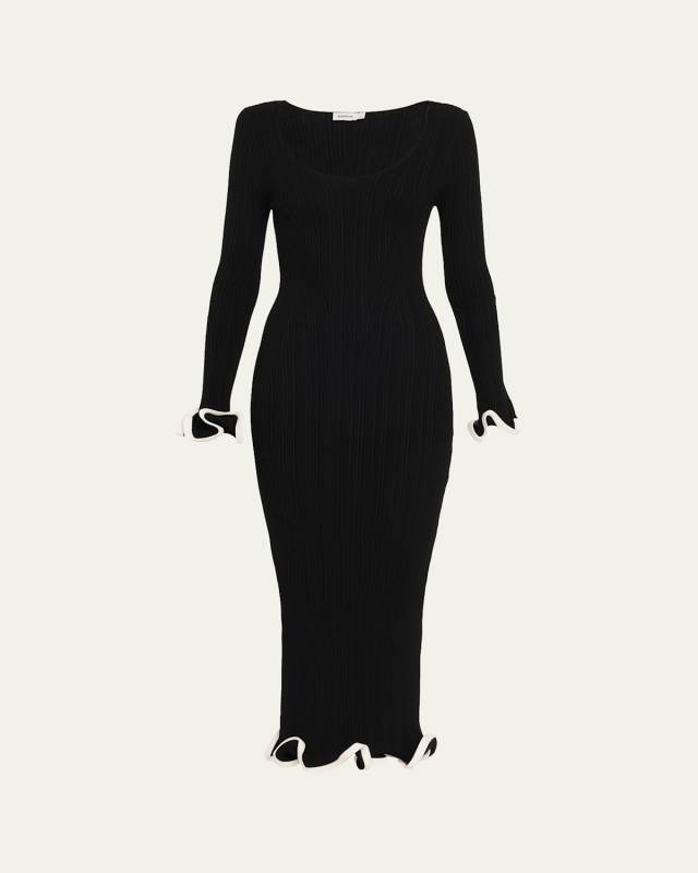 Solani Ribbed Long-Sleeve Midi Dress